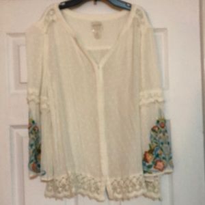 Chicos embroidered & lace top. Size 1 (10-12)